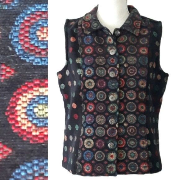 Christopher & Banks Black Tapestry Vest with Colorful Circles - Size Medium - Picture 1 of 11